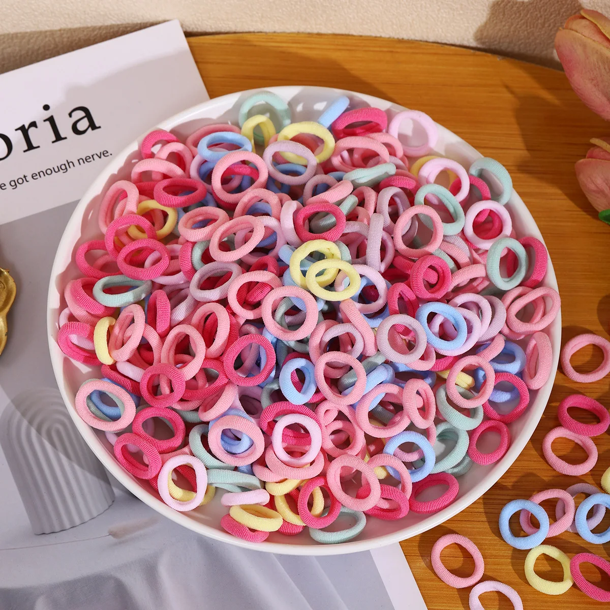 100/500Pcs 어린이를위한 헤어 밴드 다채로운 나일론 Scrunchie 헤어 타이 고무 밴드 어린이 탄성 리그 소녀 헤어 액세서리
