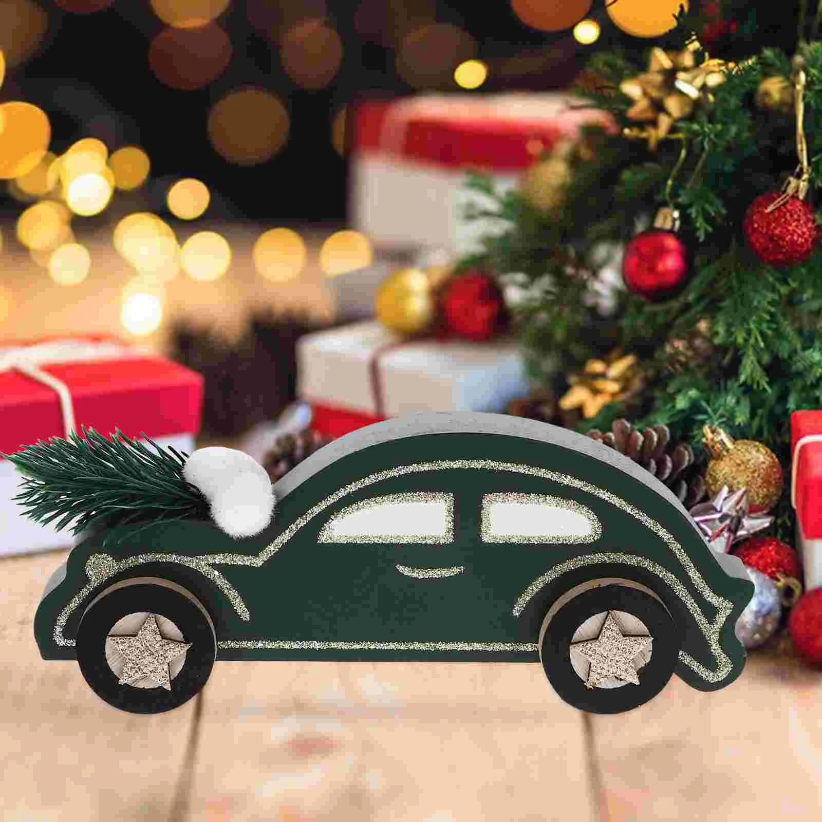 

The Gift Desktop Xmas Ornament Christmas Wood Car Crafts Decorate Ornaments Table Centerpiece