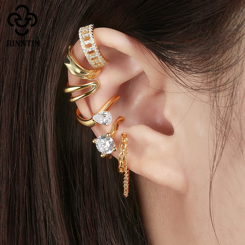 Rinntin 1Pcs 925 Sterling Silver Ear Cuffs Fashion Non-Piercing Ear Clip Circle Earrings with Zircon for Women Jewelry CL01 ear clip earrings clip earrings ear clip