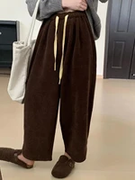 plus Size Women's Comfortable Wide Leg Corduroy Pants Dstring High Waist Loose Fit Autumn Winter Casual Long Trousers - Image 3