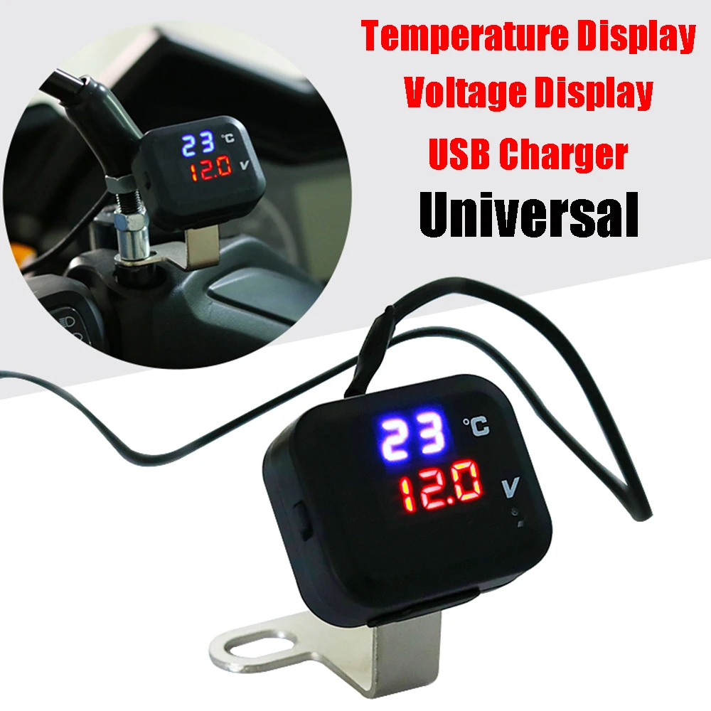 KOSO Motorcycle Voltmeter Temperature USB Charger Thermometer Voltage