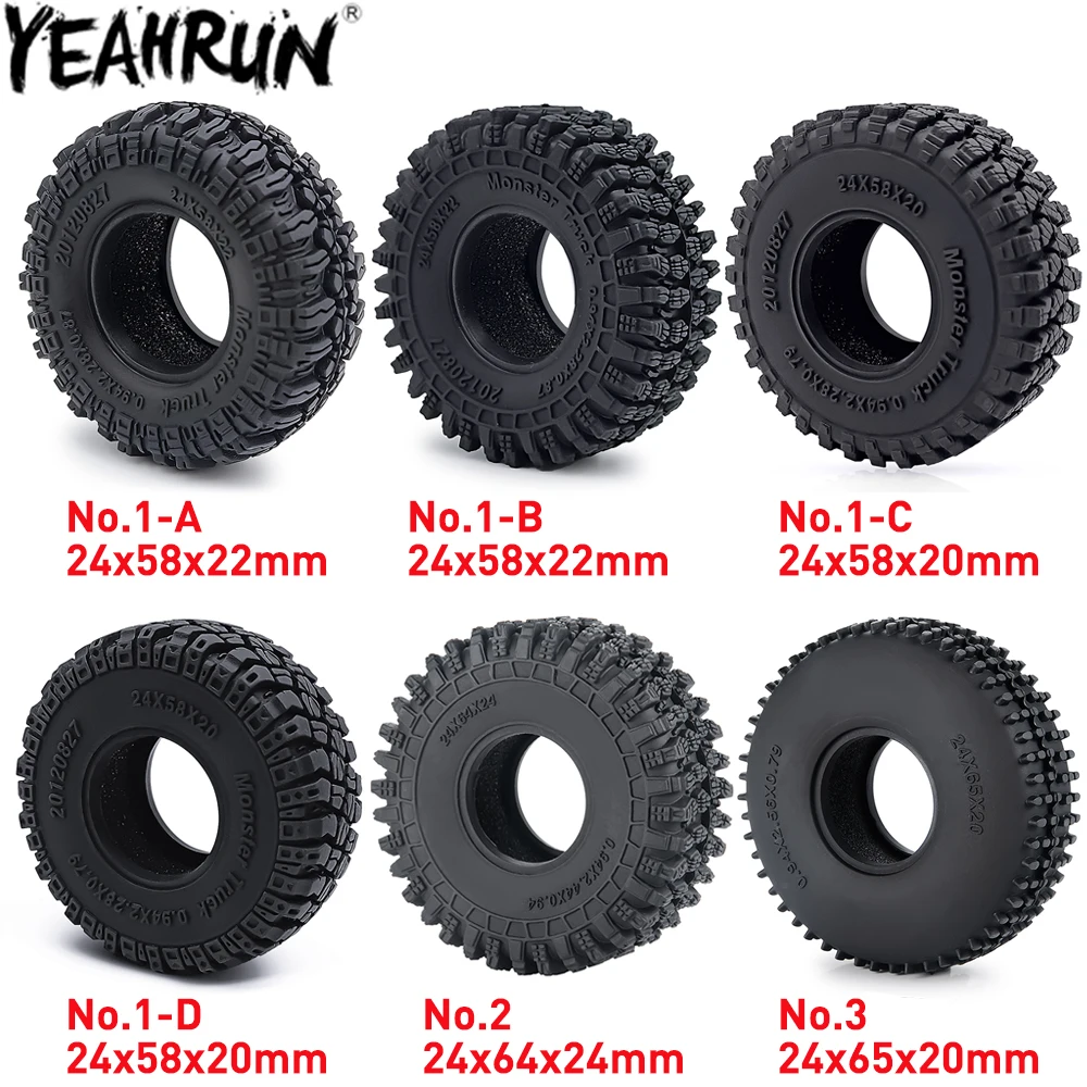 YEAHRUN 4PCS Mud Terrain Tires Wheels Rubber Tyres for 1/18 TRX4M Bronco Defender, 1/24 Axial SCX24 RC Micro Crawler Car
