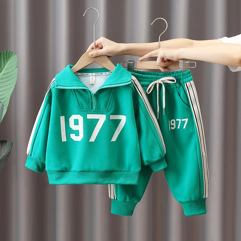 

2023 boy suit spring and autumn clothes new children handsome fashion sports clothes baby autumn coat+pants two-piece suit