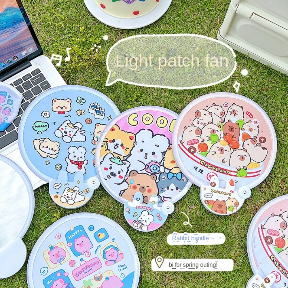 Foldable Cartoon Selfie Reflector Portable Dual Use Cartoon Reflector Folding Fan Cute Little Capybara Pattern Selfie