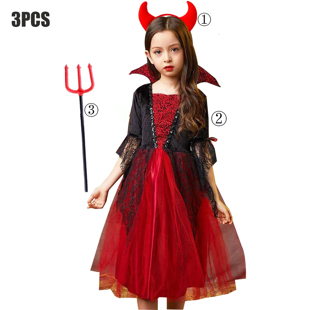 thumbnail image 1 of Vestido de disfraz de vampiro para niños y niñas, disfraz de fantasía para fiesta de Halloween, Caperucita Roja, ropa de Cosplay para fiesta escolar, 1 of 5