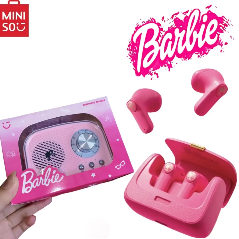 

Miniso Barbie Series Anime Kawaii Girl Bluetooth Earphones TYPE-C&3.5mm in Ear Earphones Sweet Cute Speaker Birthday Gift