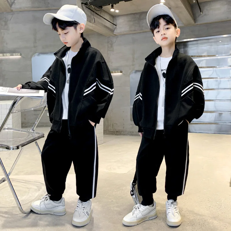 봄 가을 십대 소년 복장 어린이 새로운 패션 지퍼 코트 + 바지 2Pcs 복장 어린이 Tracksuit 4 6 8 10 12 년