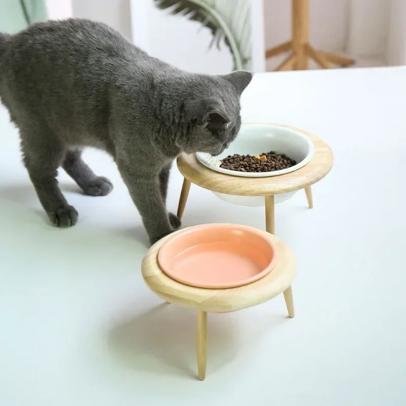 Elevated Cat Ceramic Bowls Height Adjustable Small Dog Food Water - PeticaDeals