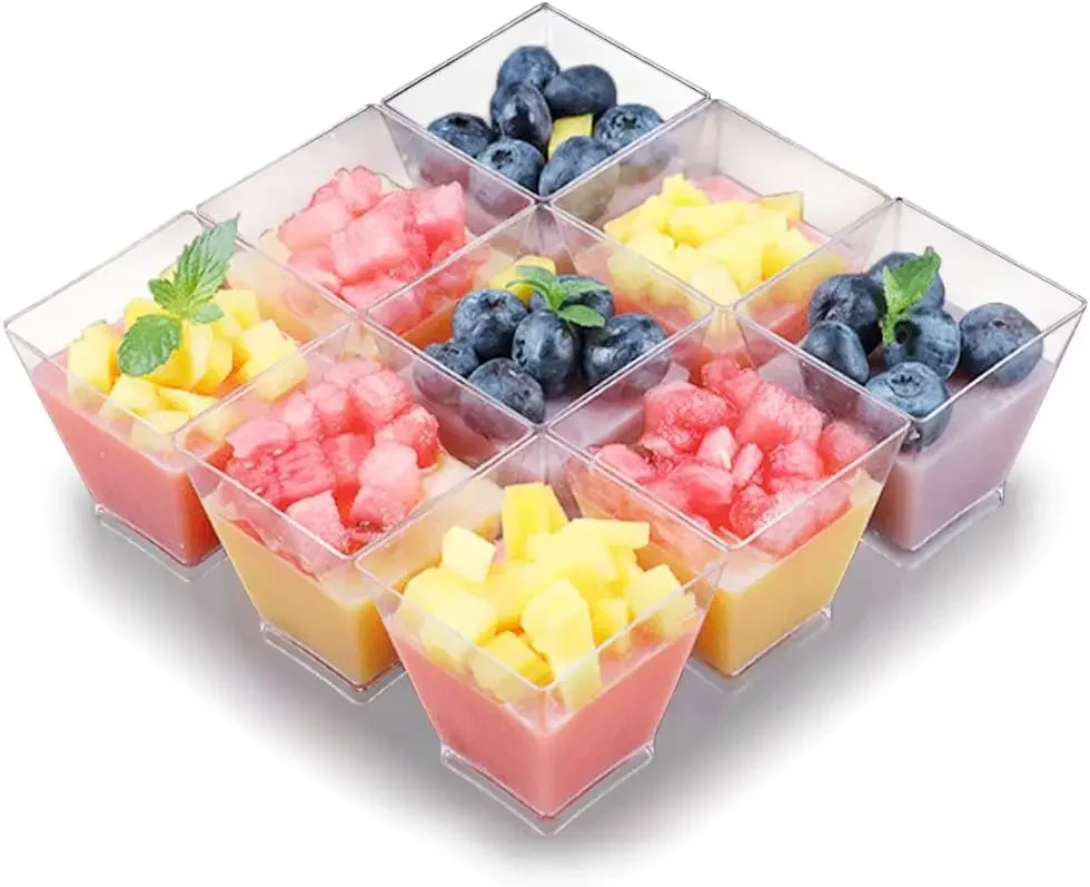 25-200Pcs 2/4/5OZ Square Mini Dessert Cup Set, Free Spoon, Transparent Parfait Appetizer Cup for Dessert, Appetizer, Ice Cream