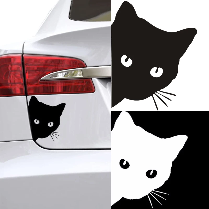 Car Black/White Cat Peeking Sticker Funny Vinyl Decal Car Styling Decoration Accessories 18x15cm Auto Exterior Decor for car
