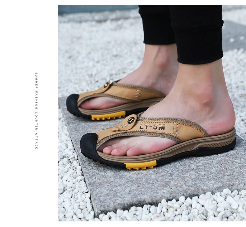 Summer Sandals Genuine Leather Flip Flops Men Classic Roman Sandals Comfortable Slipper Outdoor Casual Non-slip Beach Male Shoes