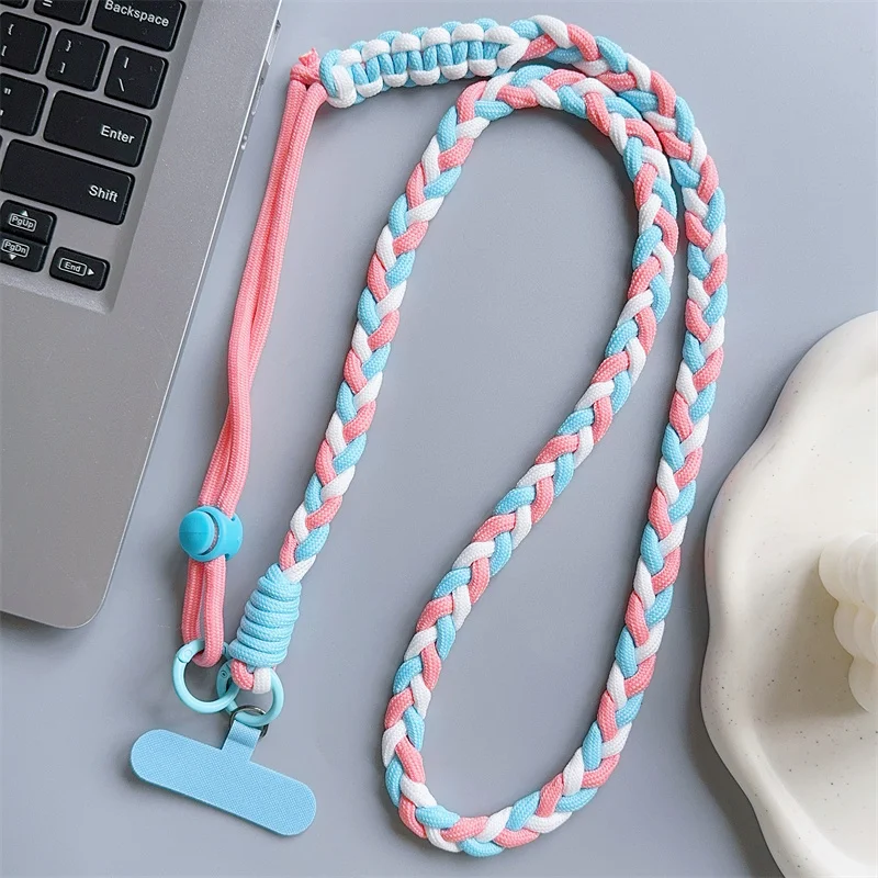 Colorful Woven Crossbody Phone Lanyard with Hanging Chain Pendant