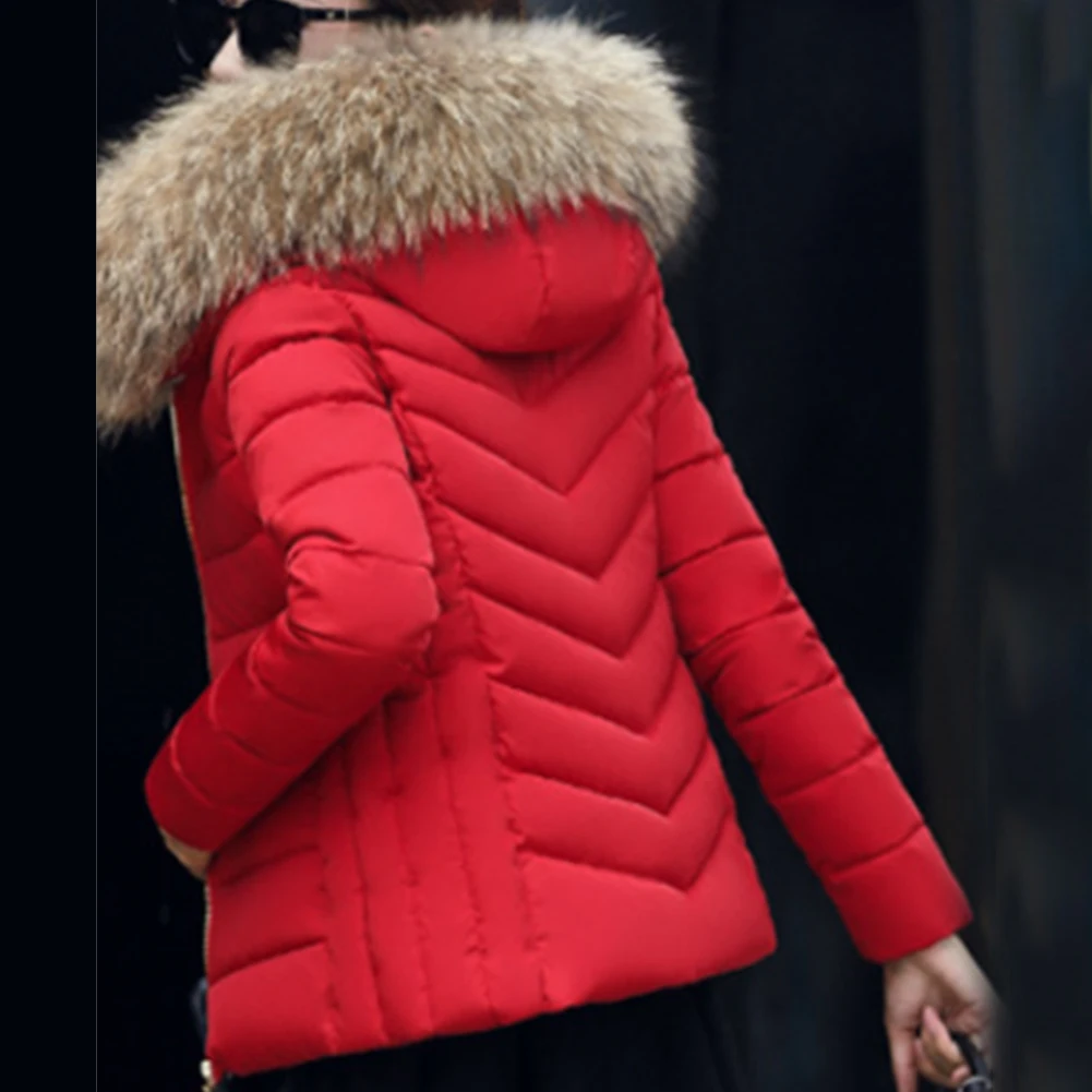 

Womens Ladies Quilted Winter Coat Padded Jacket Plus Size Hooded Parka Polyester+Faux Fur Red Black Wine green Silver