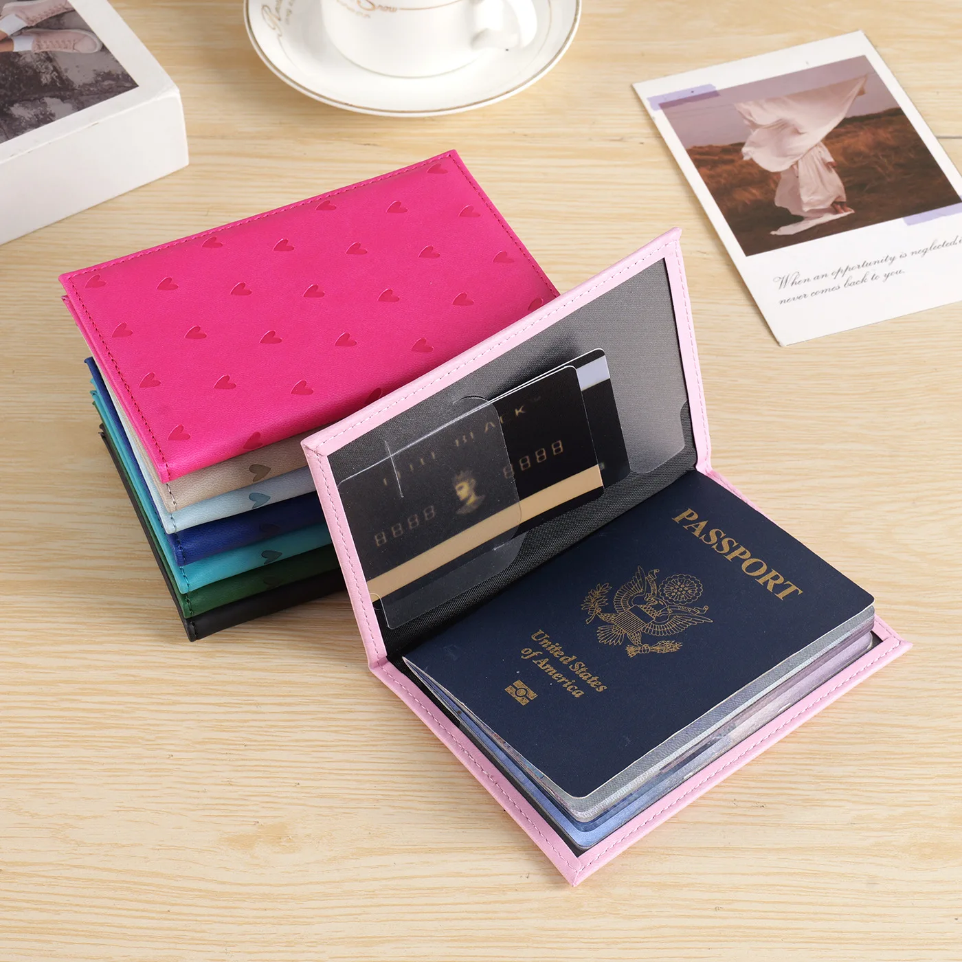 Adorable Heart-Embossed Kawaii Passport Holder - Sleek PU Leather Travel Wallet & Document Protector