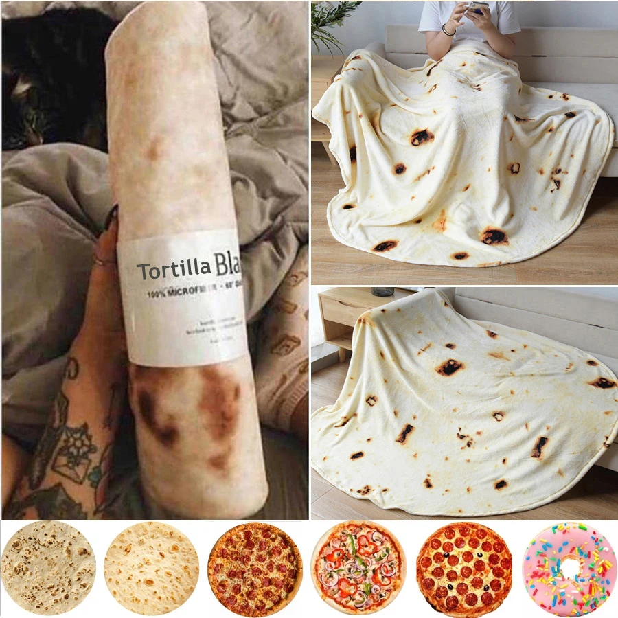 WASART Warm flannel tortilla blanket mexican pita lavash throw blanket for bed fleece sofa plaid bedspreads winter pizza blanket 1