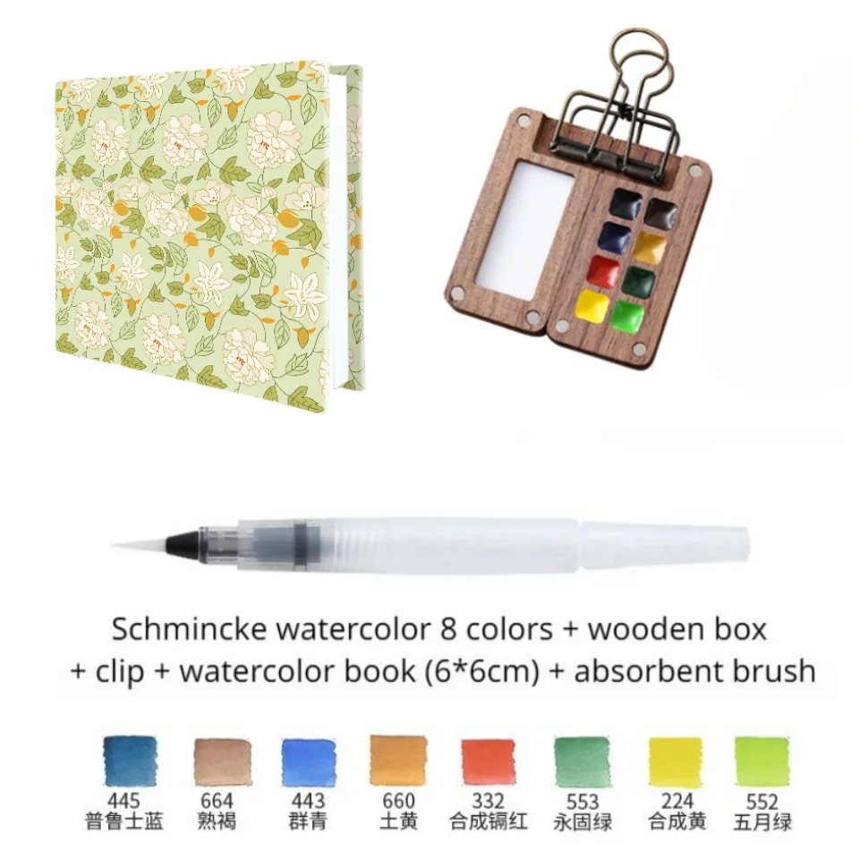 Compact Walnut Watercolor Paint Set - 8 Vibrant Colors for Travel and Outdoor Art