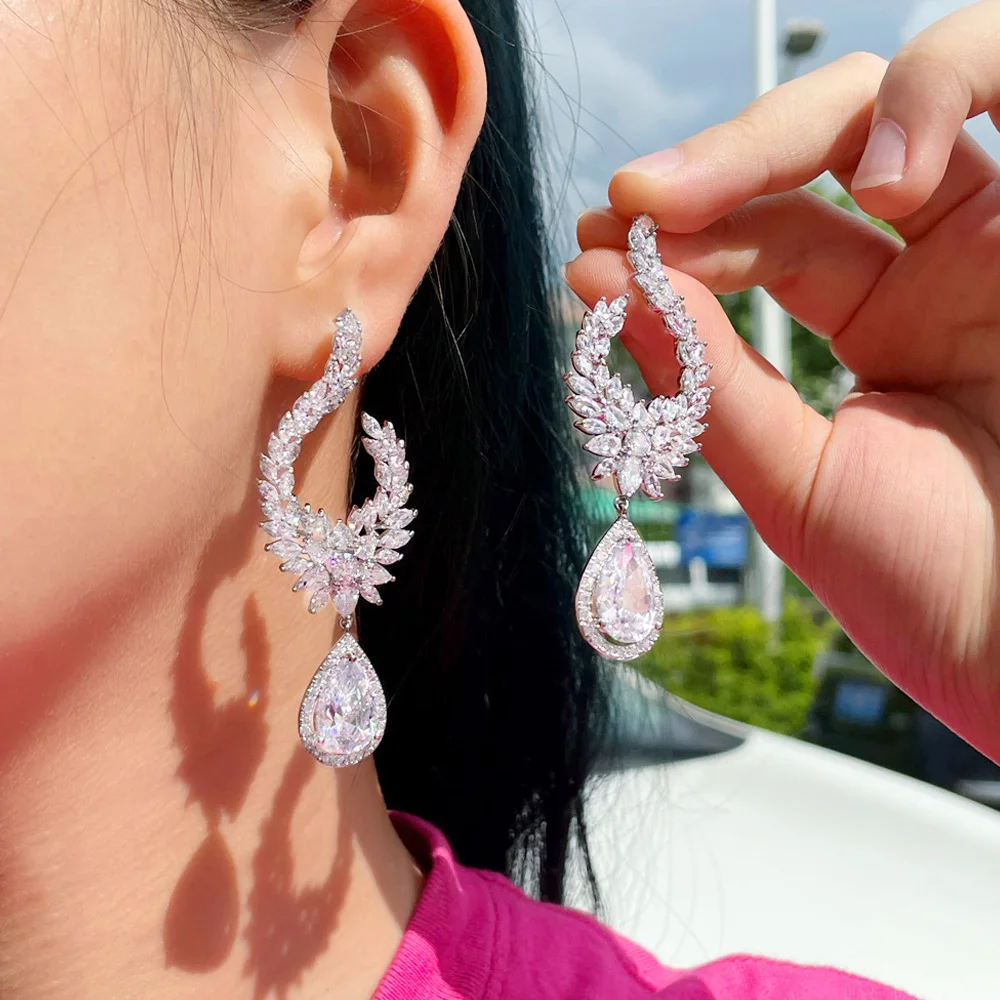 ThreeGraces Glittering Cubic Zirconia Long Dangle Bridal Engagement Earrings for Women Party Dress Jewelry Accessories E1123