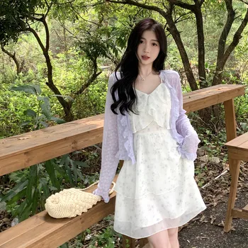 쉬폰 탱크 드레스 여성 여름 드레스 Fatties Mmslimming 바디 셰이퍼 플라워 프린트 2 피스 세트