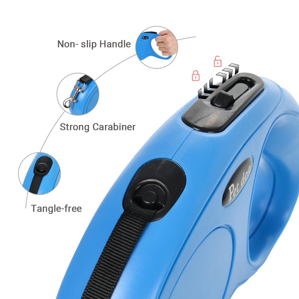 Hands-Free Retractable Pet Leash with Wrist Strap - Nylon Extendable Strap