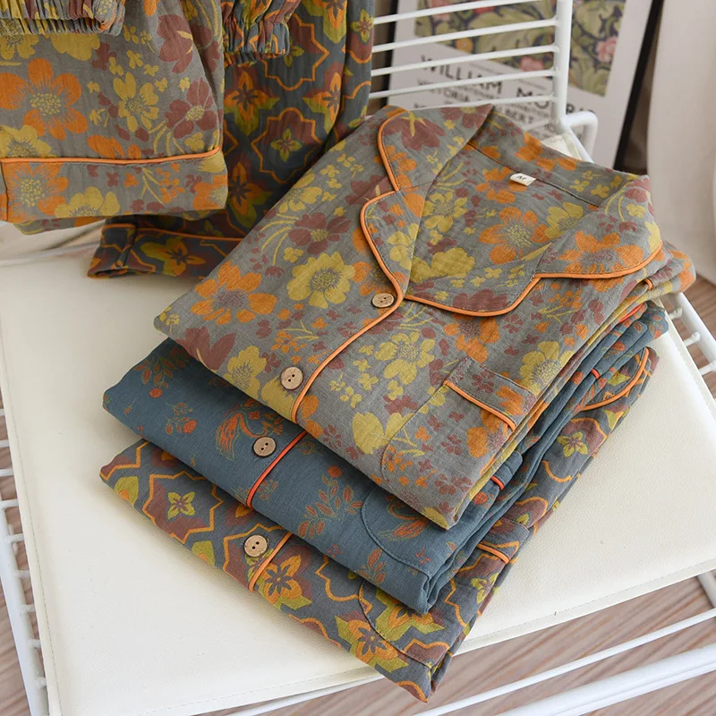 Double Layer Women's Underwear Pyjama Set Sleepwear Cotton Ladies Nightwear Room Wear Autumn New Two Piece Nightie Suit