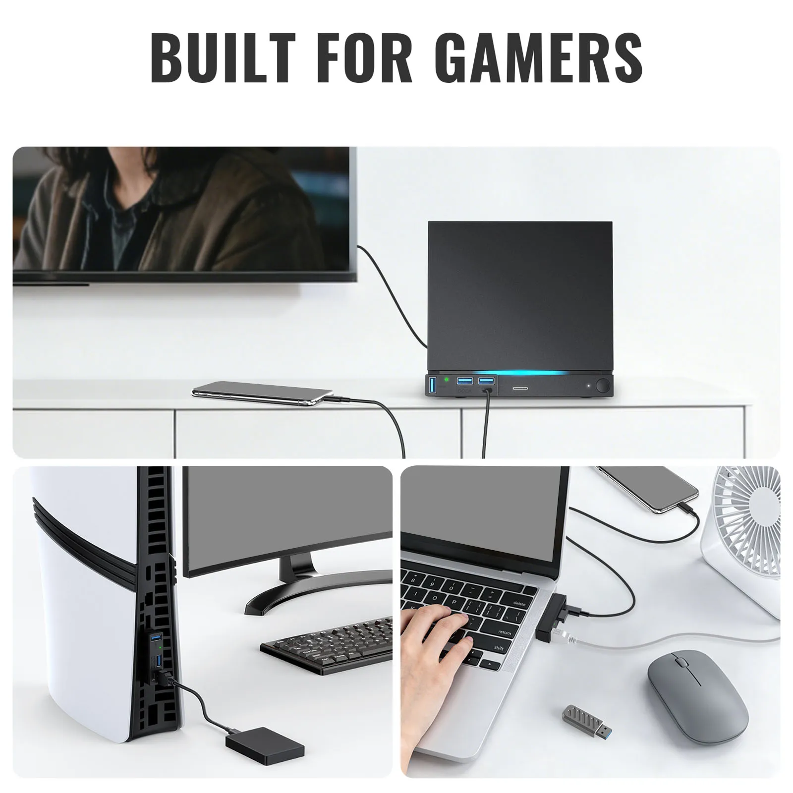 PC 노트북용 4 in 1 USB 3.0 허브, 멀티 포트 도킹 스테이션 USB 허브 확장기, 5Gbps 플러그 앤 플레이, 표시등 및 파우치 포함