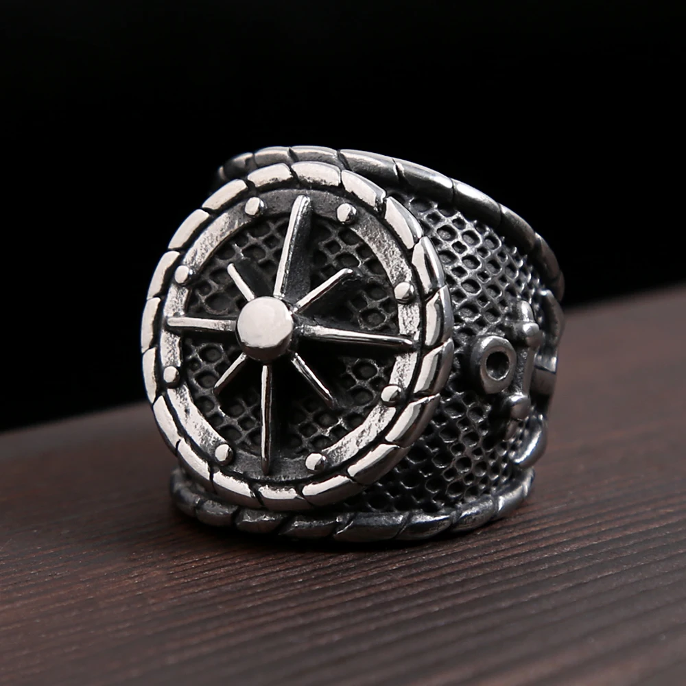 Vintage Stainless Steel Nordic Viking Compass Ring For Men Fashion Punk