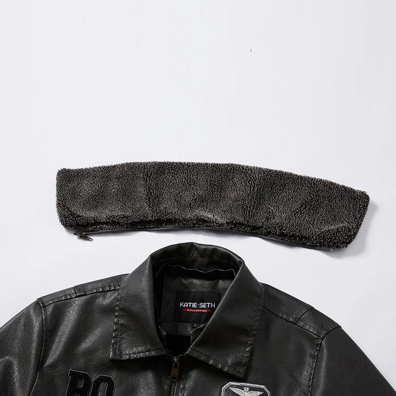 가죽 자켓 남성 겨울 양털 오리지널 모토 & 바이커 자수 탈착식 모피 칼라 윈드 브레이커 Ropa De Hombre Slim Coat