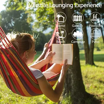 WESTTUNE Outdoor Canvas Hammock Camping Swing Hammock with Tree Ropes Load-bearing Up to 200kg Perfect for Garden Patio Backyard 5