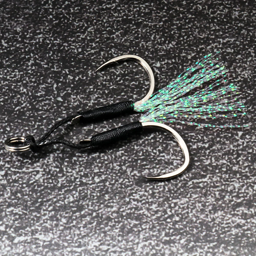 10 Pairs Cast Jig Assist Hook High Carbon Steel Angle Barbed Thread Feather Fishing Tackle Slow Jigging Tool Pesca Lure Fishhook