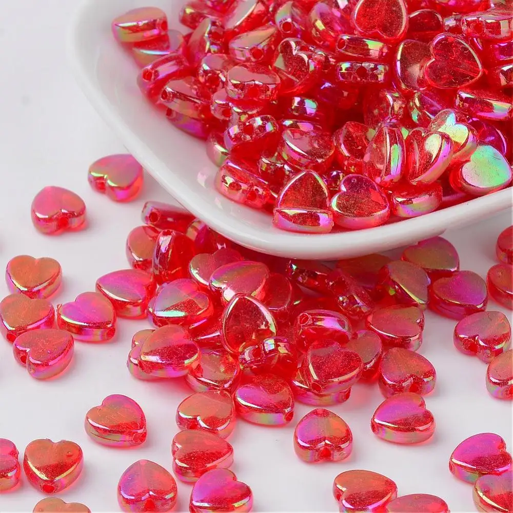 

500g Eco-Friendly Transparent Acrylic Beads Heart Dyed AB Color Red 8x8x3mm Hole: 1.5mm about 2800pcs/500g