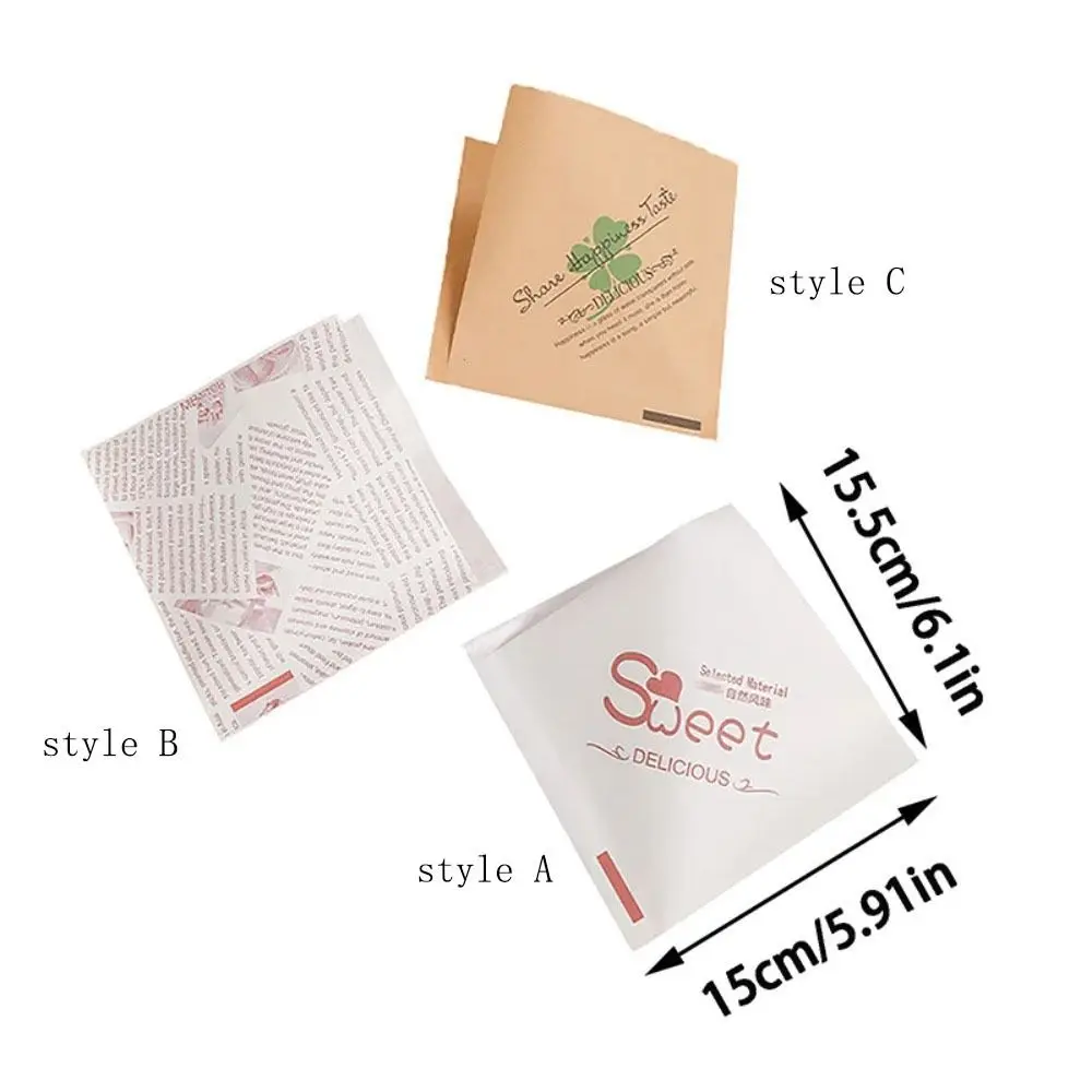 100Pcs Oilproof Triangular Open Kraft Paper Waterproof Square Sandwich Wrappers Printed Disposable Hamburger Pouch