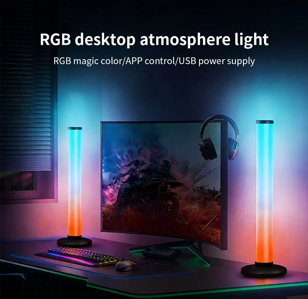 25CM Smart RGB LED Ambient Light Bar USB Powered – Bluetooth App Control, Sound Activated Music Sync Lighting for Gaming PC, Desktop & Party