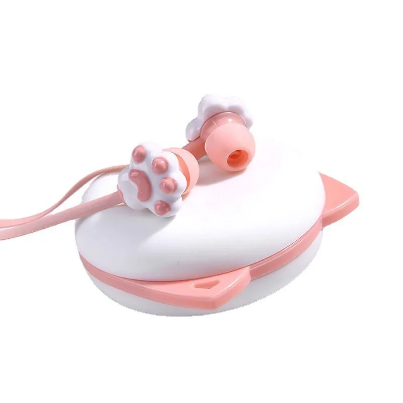 Sport Earphone Wired Cartoon Cute Cat Paw 3.5mm Earphone Earbud With Built-in Microphone Hands Free With Earphone Box
