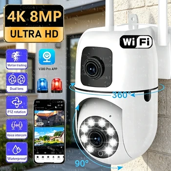 8MP WIFI Surveillance Camera Dual Lens Dual Screen 5MP IP Cameras Wireless Auto Tracking Color Night Vision 10X Zoom HD Camera 1
