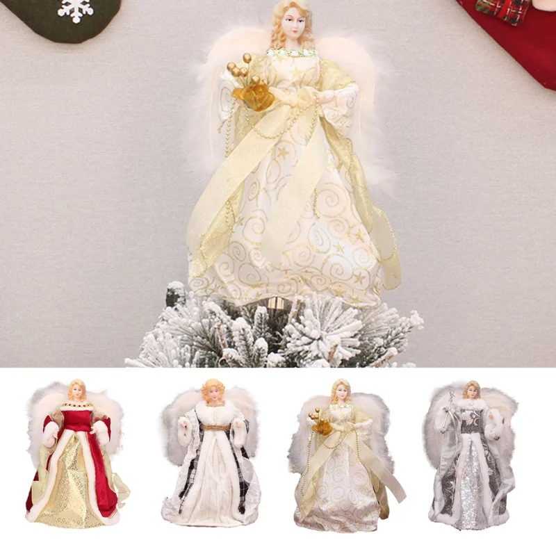 

Christmas Angel Topper Angel Doll Tree Top Star Reusable Feather Decor Standing With White Feather Wings For Birthday New Year