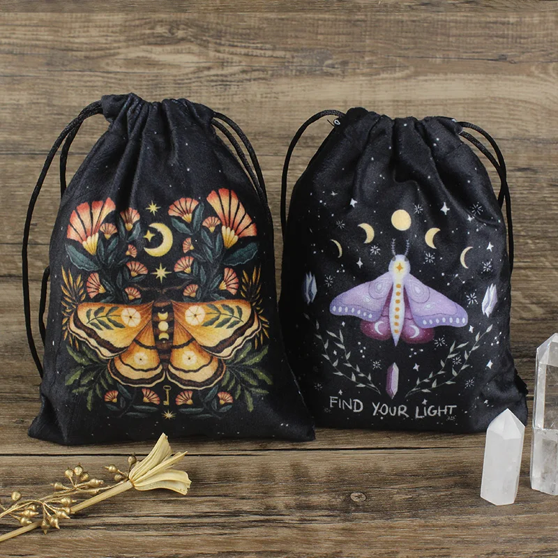 Velvet Tarot Bag Butterfly Printed Dice Bag Animal Crystal Stone Jewelry  Drawstring Fabric Pouch Tarot Cards Storage Bag Gift 5