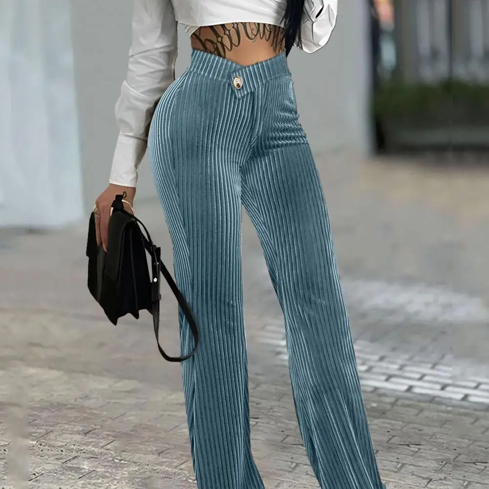 

Women Pants High Waist Striped Texture Wide Leg Loose Elastic Waist Stretchy Straight Leg Soft Casual Lady Spring Fall Long Trou