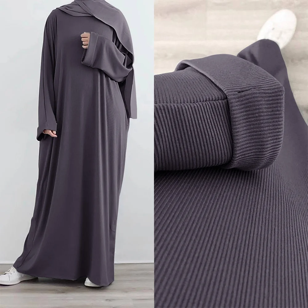 AutumnRibKnitAbayaWinterMuslimWomenClothingCasualHijabRobe