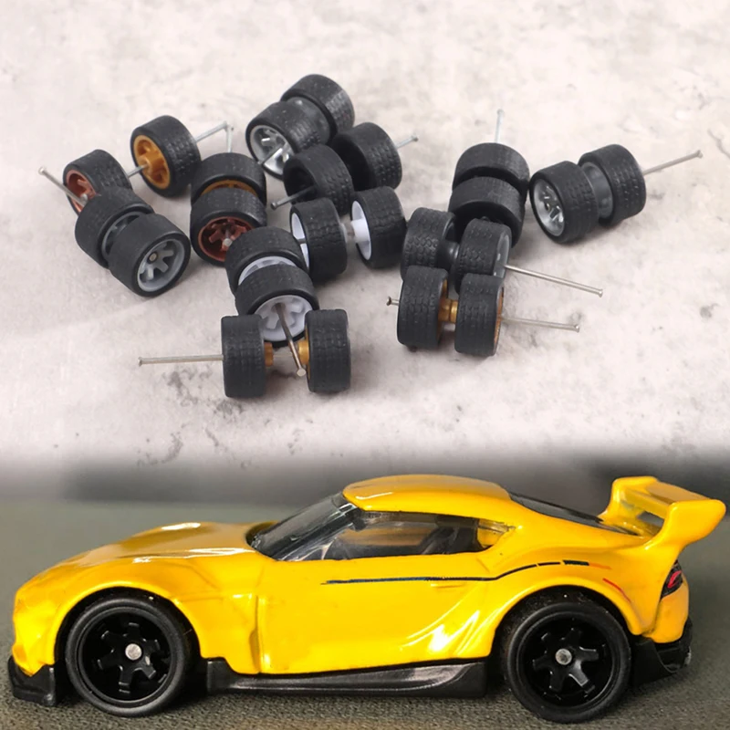 1Set 1:64 Mini Model Car Wheels Plastic For Hotwheels With Rubber Tires Basic ABS Modified Parts Racing Vehicle Toys Tomica Mini