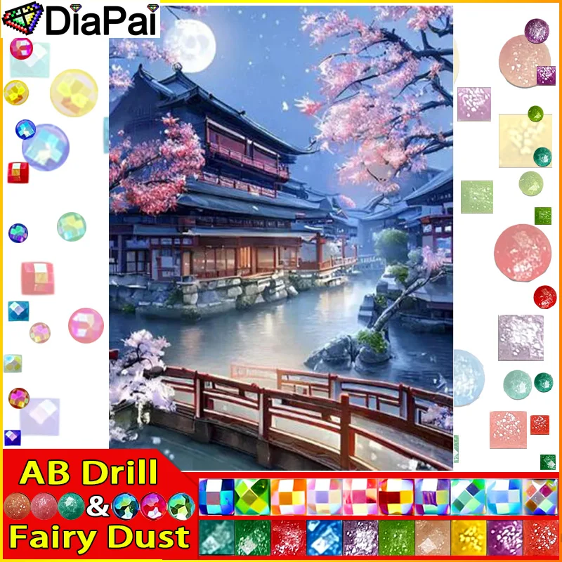 

DIAPAI Fairy Dust AB Diamond Painting Full Square/Round Diamond "House Moon River" Pattern Embroidery Cross Stitch 5D Rhinestone