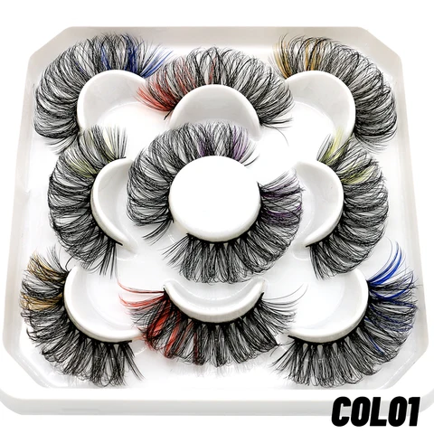 5/8pairs Colored Eyelashes Wispy Mink Lashes Natural Fluffy Cat Eye Lashes Strip 5D False Eyelashes Eyelash Extension