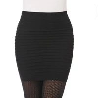 Summer New Fashionable Half Length Skirt With Thin Stripes One Step Wrinkle Skirt Elastic Large Size Women Bag Hip Short Skirt 1