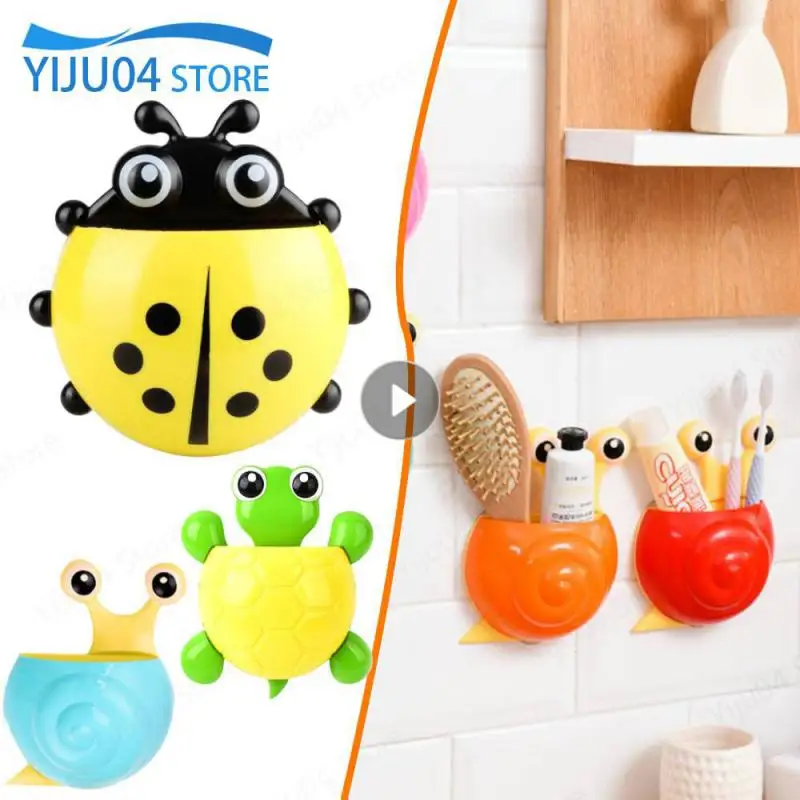Cartoon Ladybug Toothbrush Holder Wall Mounted Remote Control Shelf Household Toothbrush Toothpaste Holder Container Accessories
