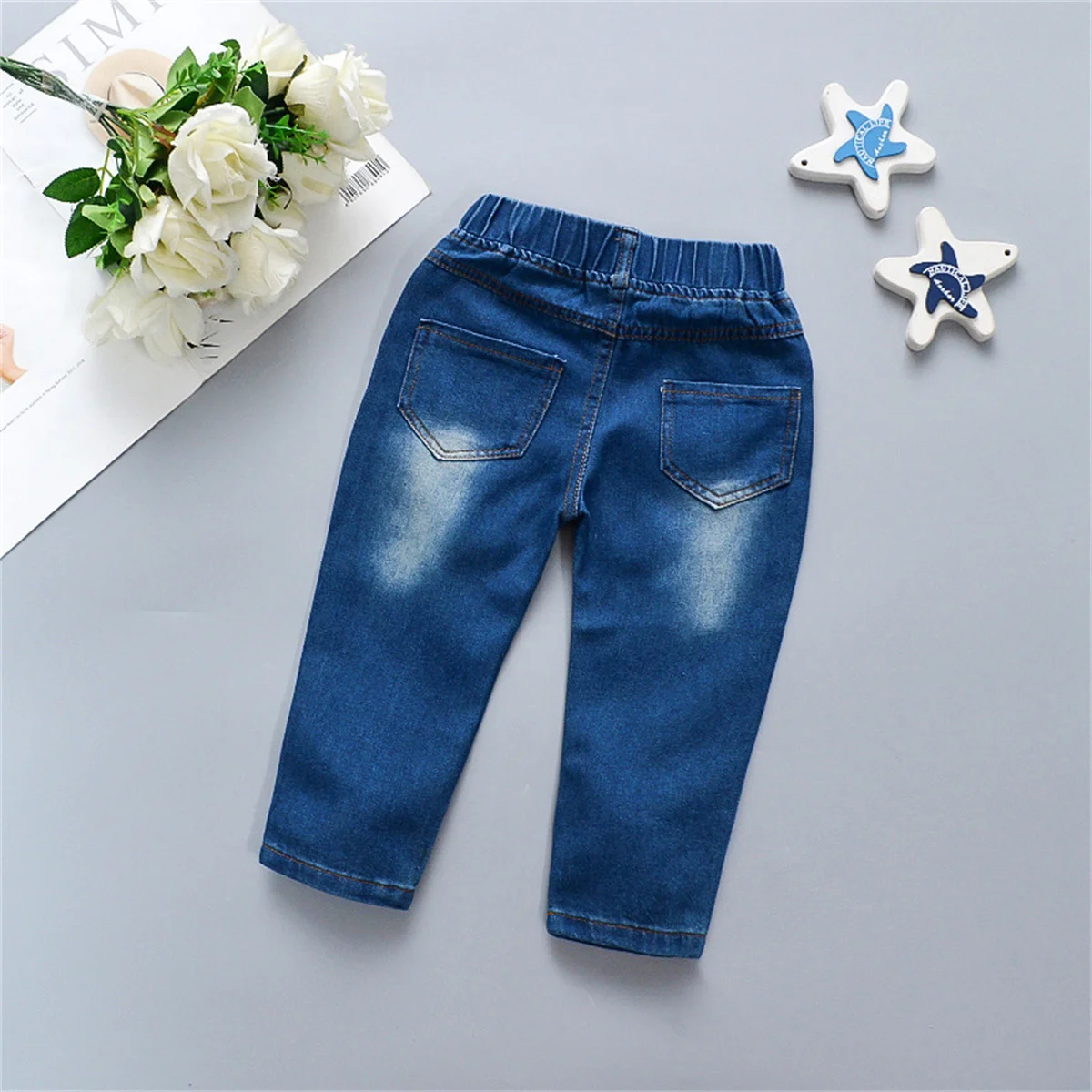 Baby Girls Jeans Stretch Perforated Pants Autumn