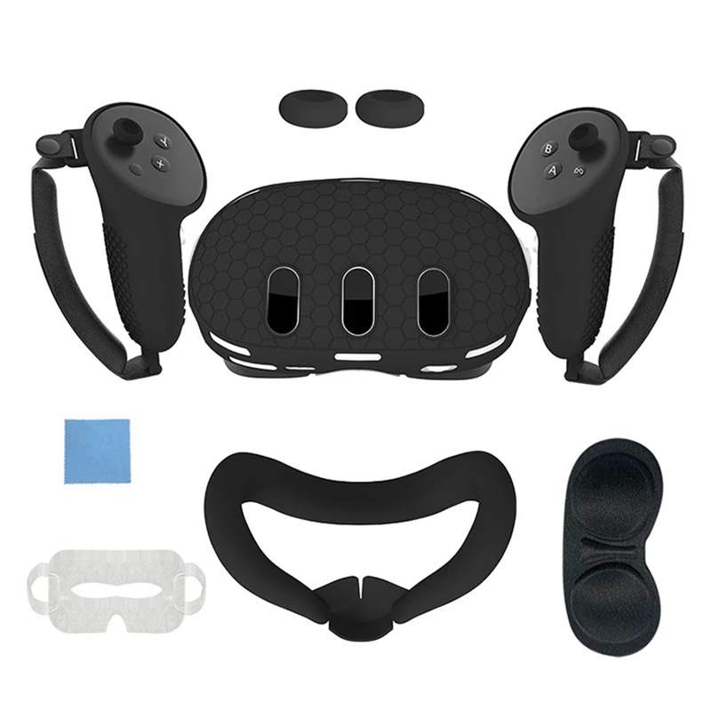 

For Meta Quest 3 Protective Cover Handle Controller Grips,Front Shell Headset Cover And Face Cover,VR Accessories