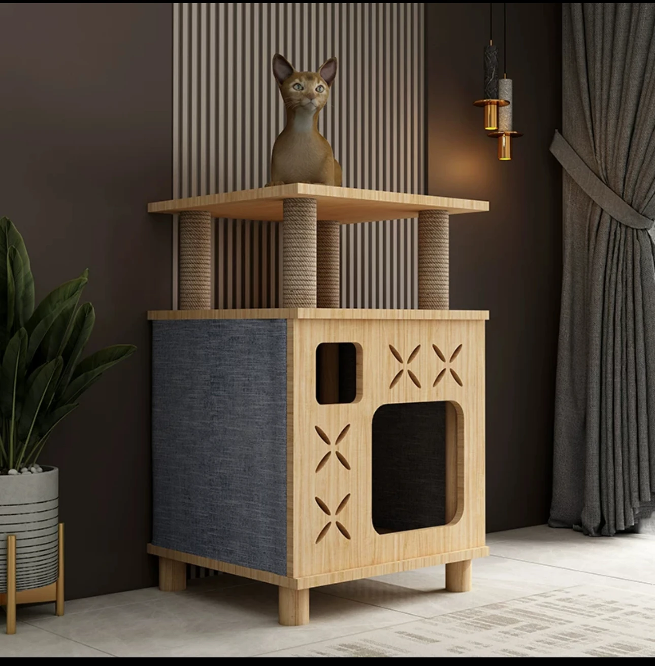 

Домик для кошки из цельной древесины, универсальная Всесезонная прикроватная тумба для кошек с закрытым домиком, для людей и кошек, стулья