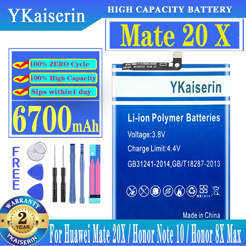 

YKaiserin for Huawei HB4073A5ECW HB3973A5ECW 6700mAh Battery For HUAWEI Honor Note 10/Honor 8X Max /Mate 20X 20 X EVR-AL00 Tools