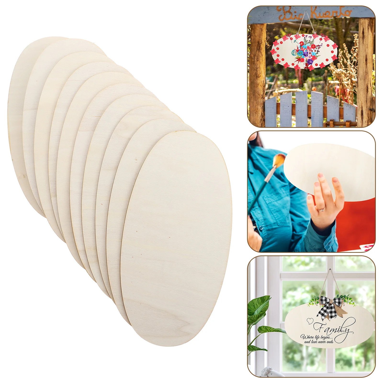 

10pcs Graffiti Wood Chip Blank Wood Slices Diy Unfinished Oval Shape Wood Slice