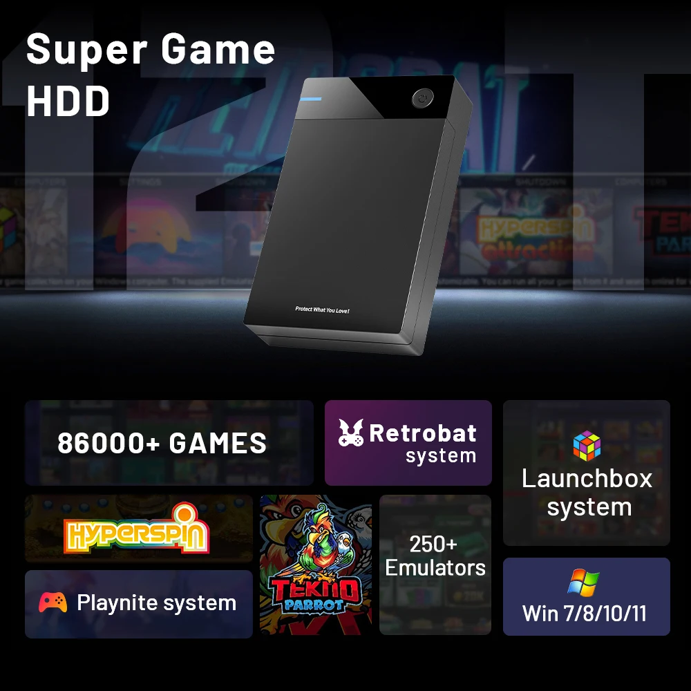 12TB Gaming HDD with Hyperspin, Launchbox, Retrobat, Playnite & 86,000+ Retro Video Games for PS3/PS2/PS/Wii/Wii U Super Console 2