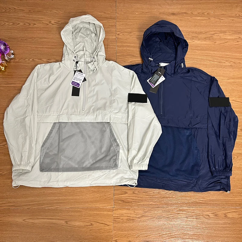 

Men's Jacket Half-Zipper Spring Summer Large Pocket Outdoor Windproof Sunscreen Waterproof Hooded Coat Jaqueta Masculina MA828